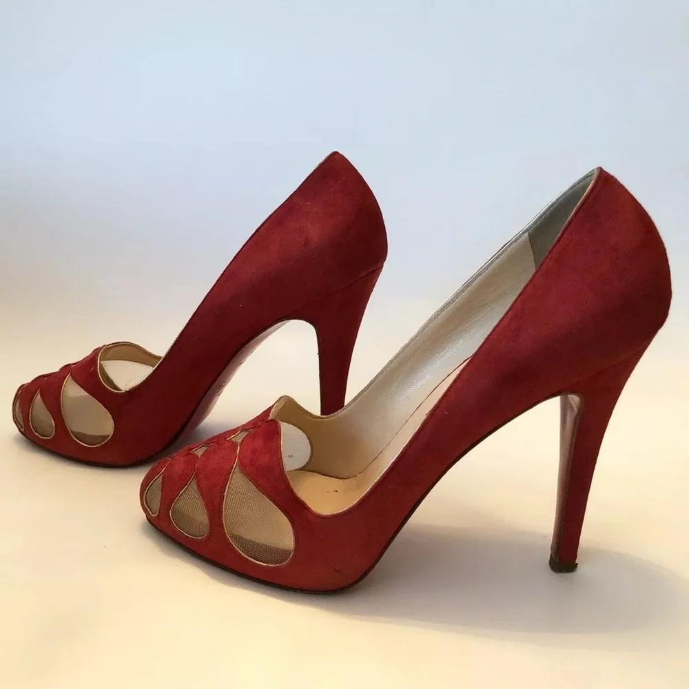 Christian Louboutin Moira 120 Red Heels with Intricate Cutouts - Picture 4 of 8